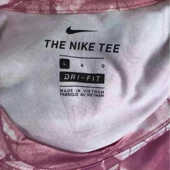 Nike Dri Fit Womens Tee Shirt Large Pink and White S/S Nike Swoosh - Picture 6 of 7
